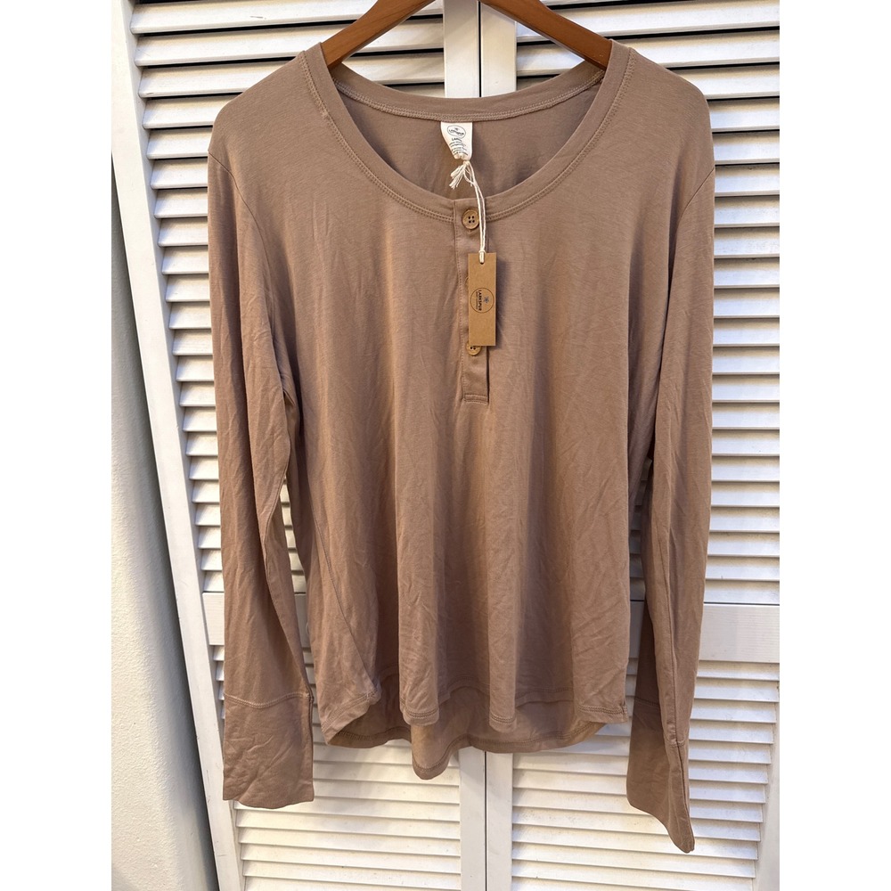 Larkspur Baby Company Womens Bamboo Henley Long Sleeve Loungewear Top Tan Large